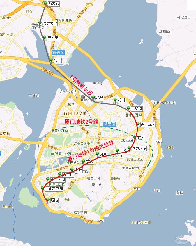 厦门地铁1号线线路图交通站点分布