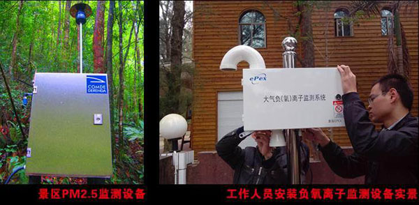 景区PM2.5监测设备 工作人员正在安装负氧离子监测设备