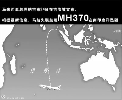 马来西亚总理说MH370航班在南印度洋坠毁1