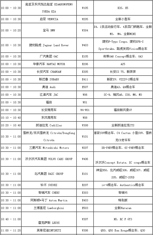 2014北京车展发布会时间表1