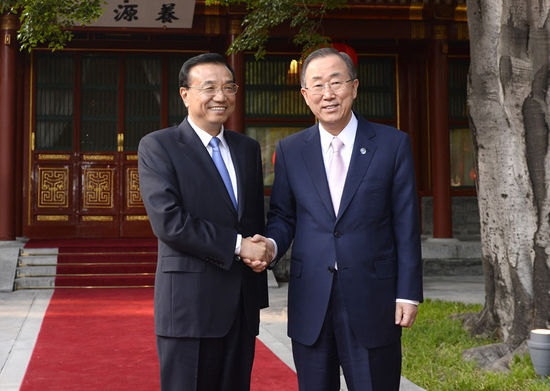 李克强会见联合国秘书长潘基文2