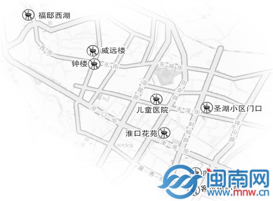 重点整治8路段流动摊点示意图