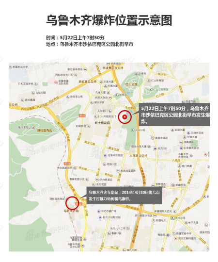 乌鲁木齐爆炸案位置示意图：