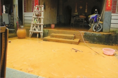 庭院内堆积着10厘米厚的泥土。