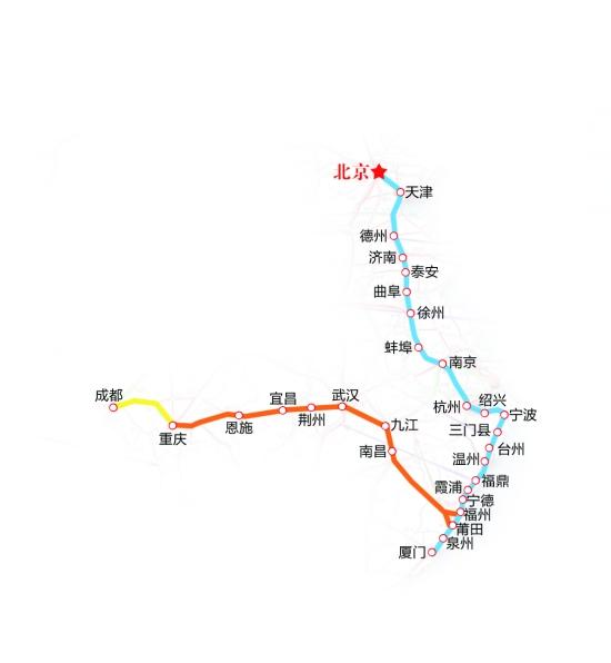厦门北到北京南线路站点图