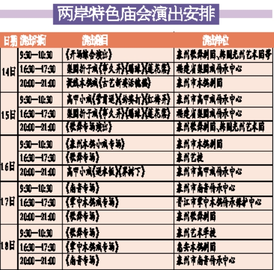 两岸特色庙会演出安排