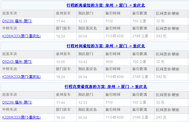 泉州到重庆北动车最新列车时刻表 票价查询二