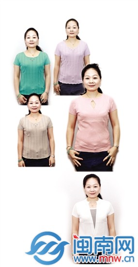 洪女士当起模特展示5种颜色针织衫