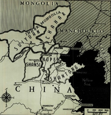 1937年，活动中国北京及周边地图。习近席事