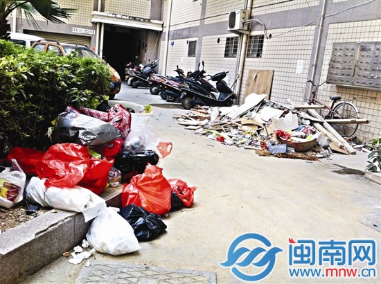 无人打扫后,小区内随处可见垃圾