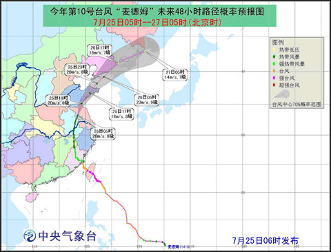7月25日：2014第10号台风麦德姆最新路径图